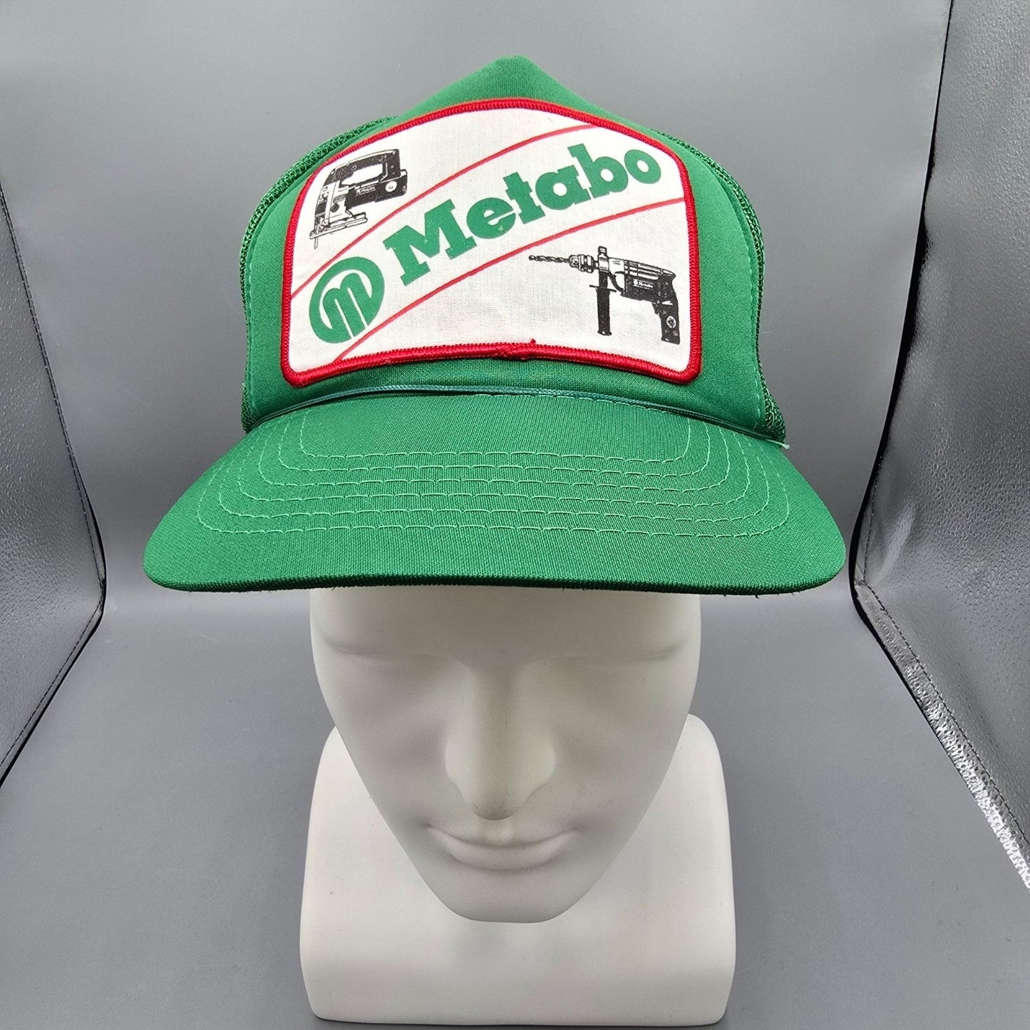 Vintage 1980s Headwear II Green Metabo Tools Snapback Trucker Hat (OSFA)