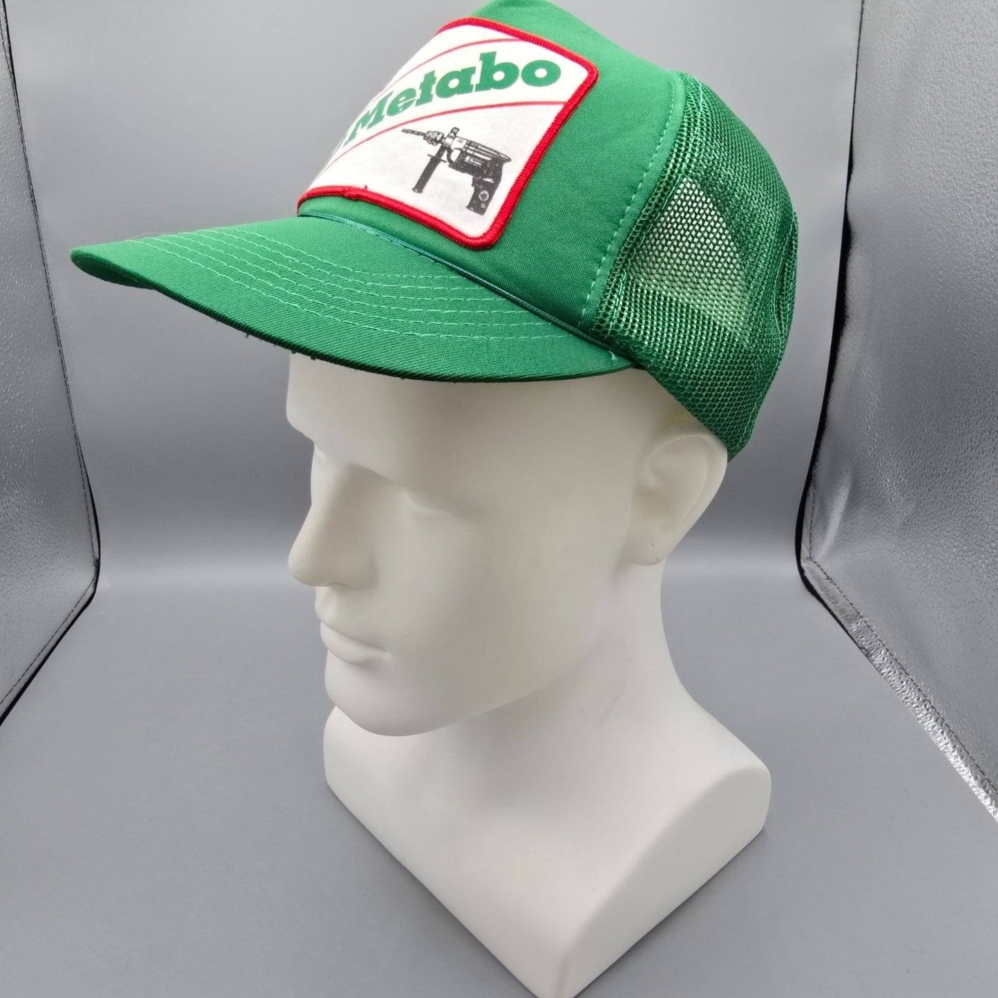 Vintage 1980s Headwear II Green Metabo Tools Snapback Trucker Hat (OSFA)