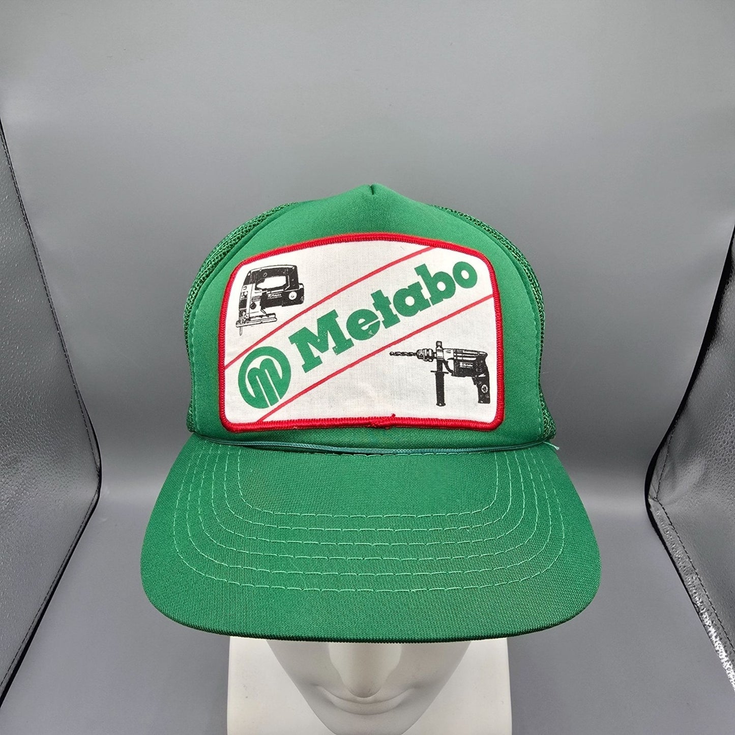 Vintage 1980s Headwear II Green Metabo Tools Snapback Trucker Hat (OSFA)