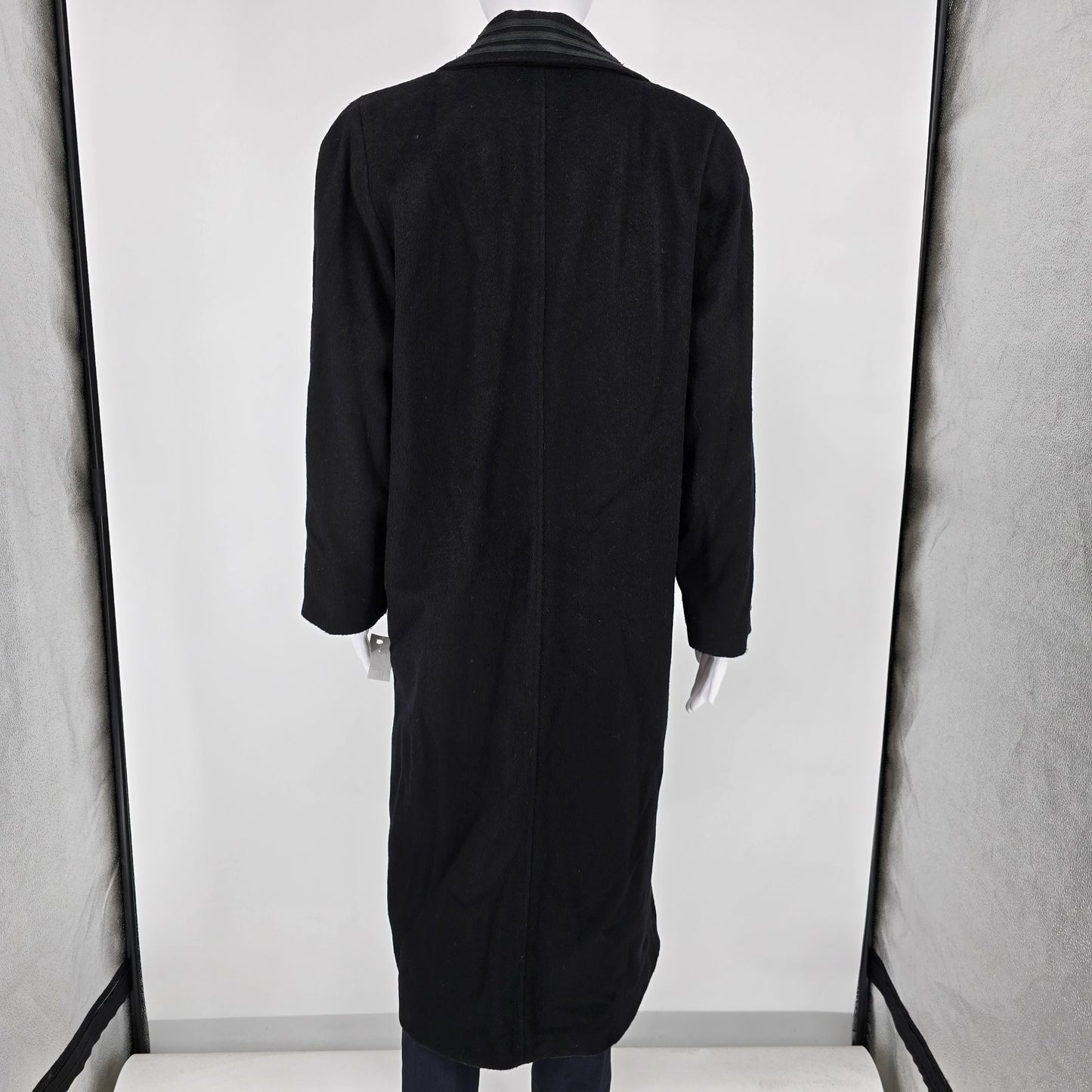 Vintage 1980s Donnybrook Black Hockanum Wool Double-Breasted Long Coat (8P)