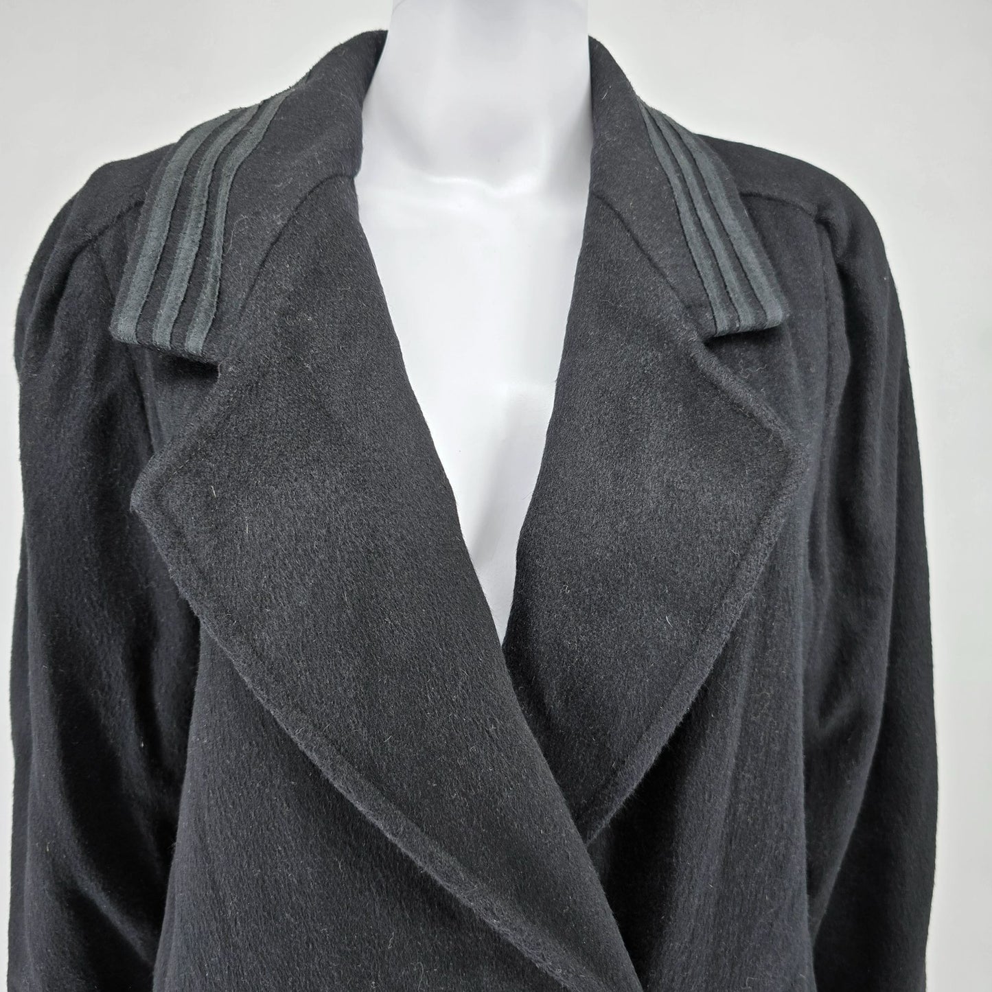 Vintage 1980s Donnybrook Black Hockanum Wool Double-Breasted Long Coat (8P)