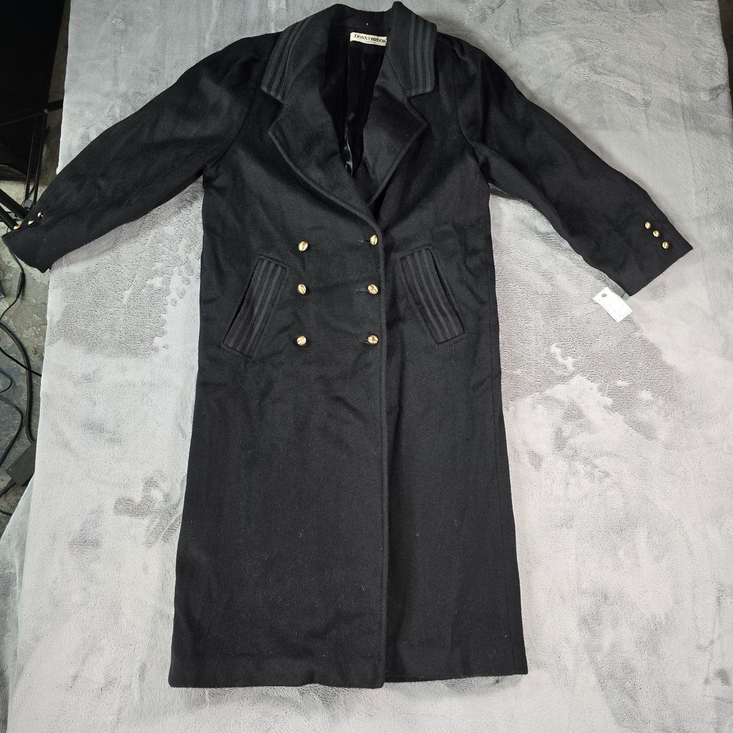 Vintage 1980s Donnybrook Black Hockanum Wool Double-Breasted Long Coat (8P)