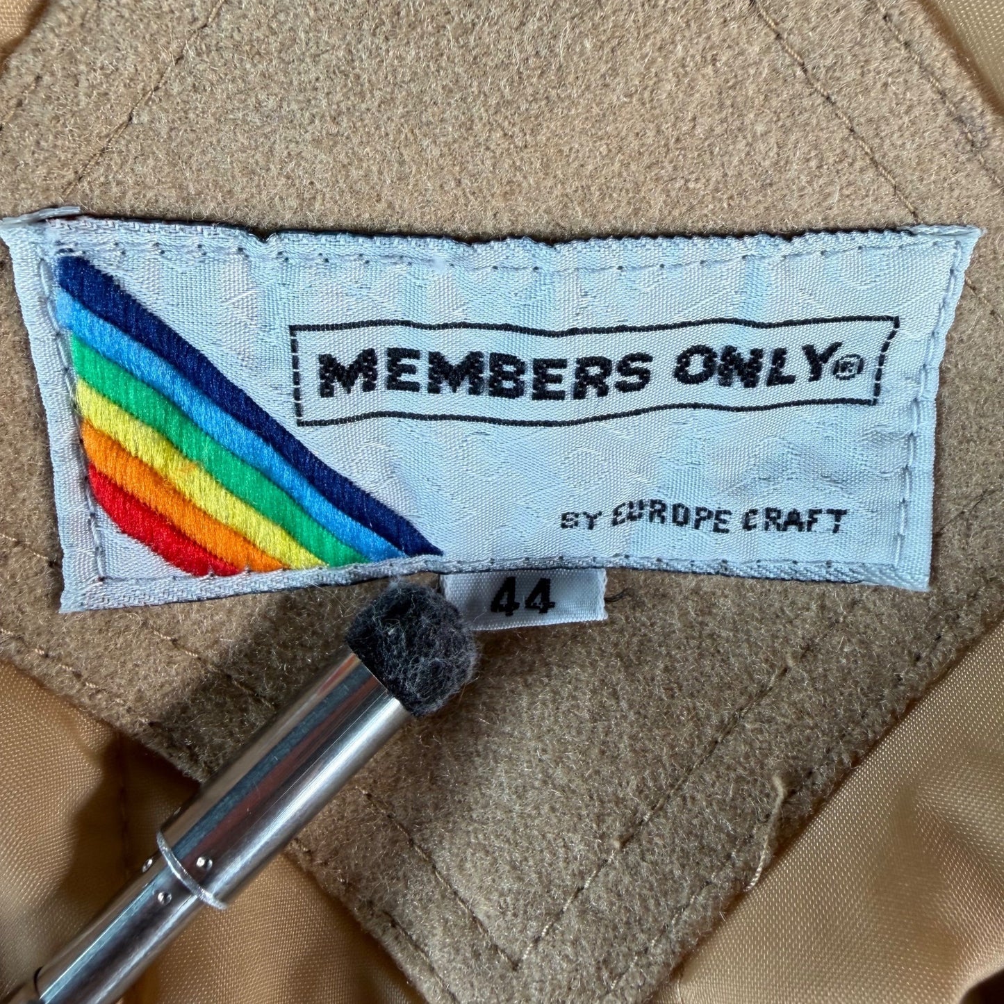 Vintage 1980s Members Only Tan Wool-Blend Padded Bomber Jacket (Size 44/L)