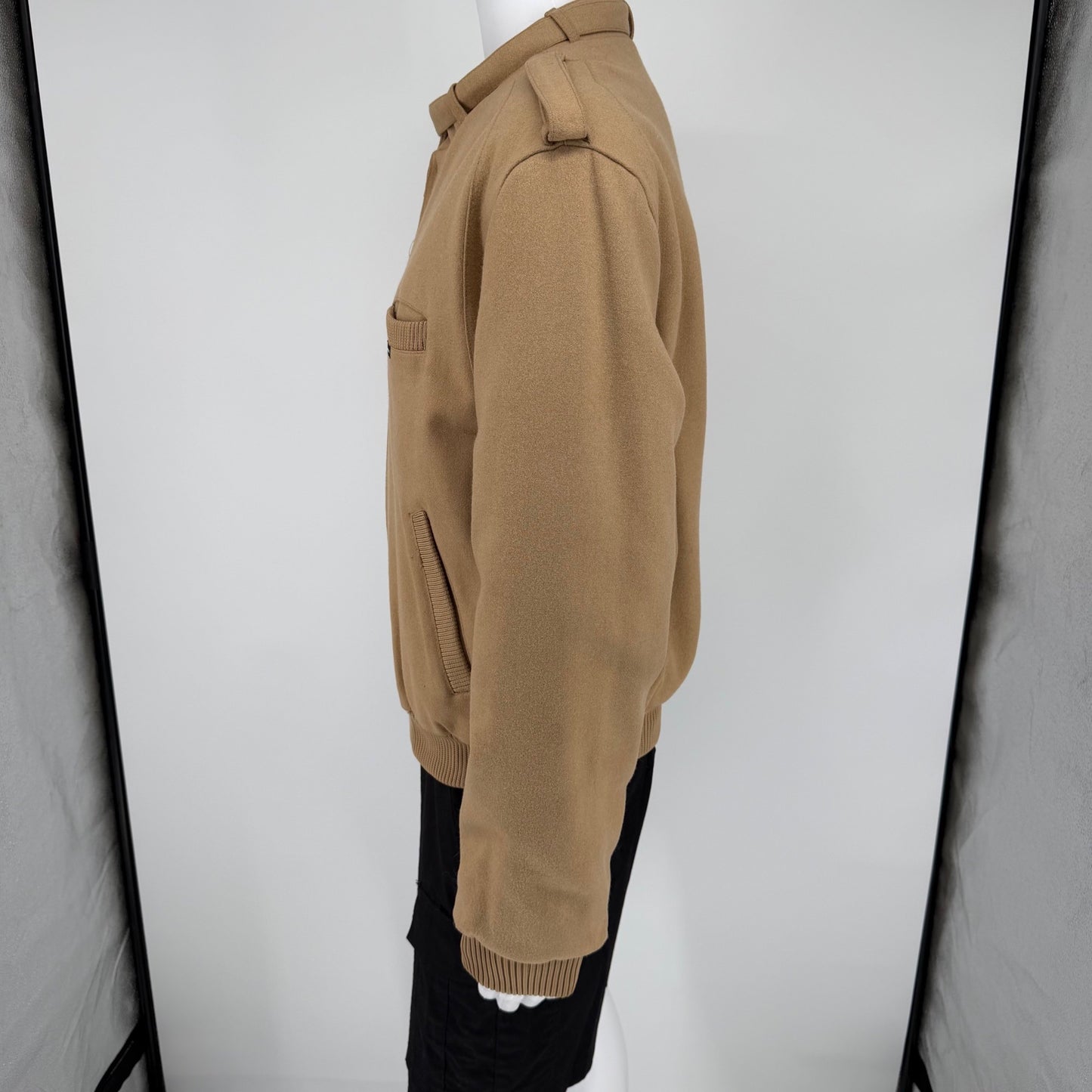 Vintage 1980s Members Only Tan Wool-Blend Padded Bomber Jacket (Size 44/L)