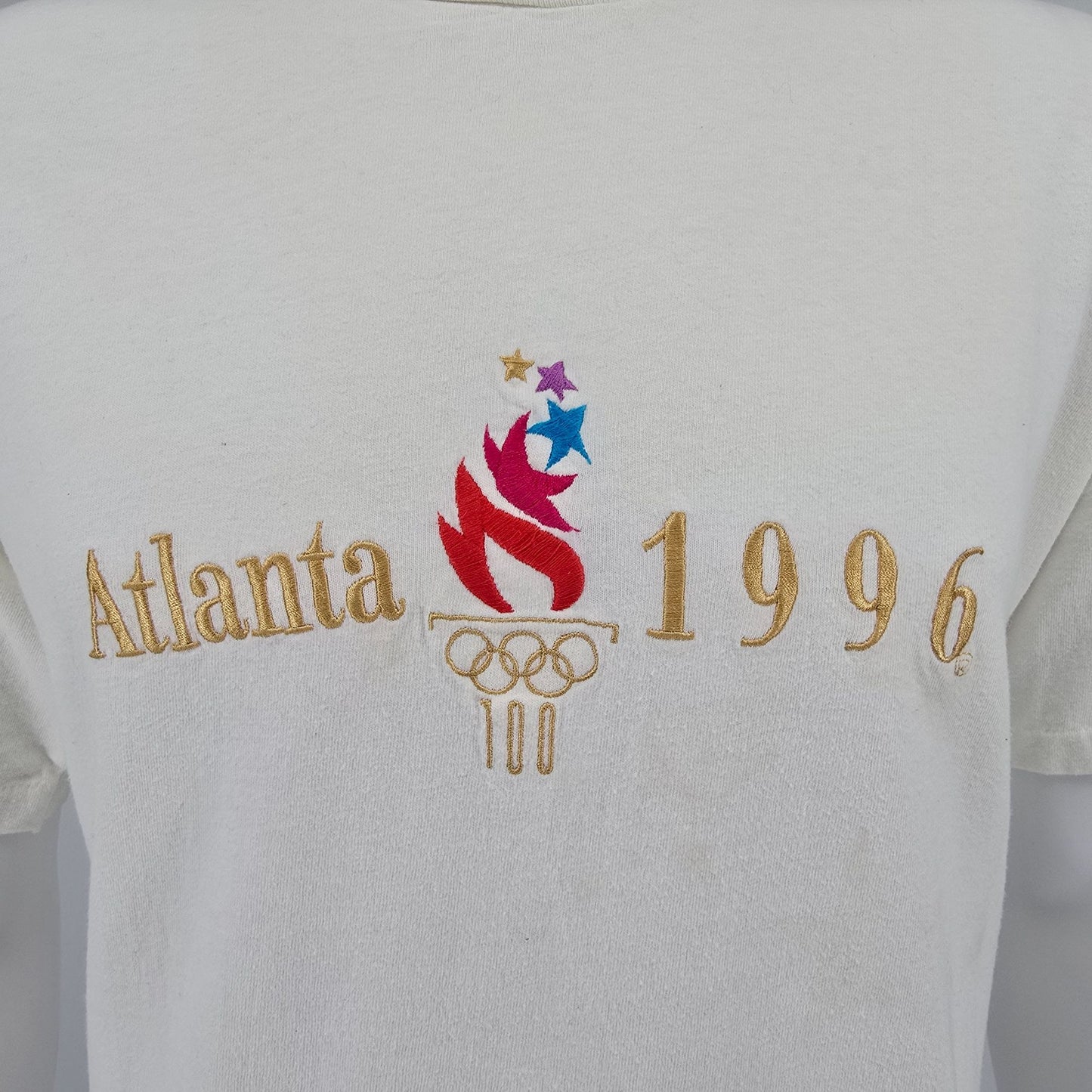 Vintage 1996 Hanes Beey-T Atlanta Olympics Embroidered Logo T-Shirt (L)