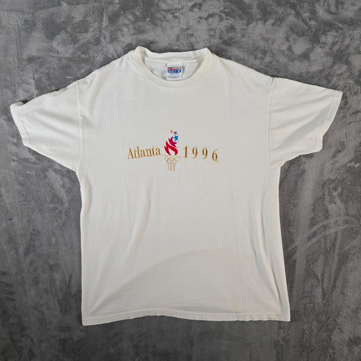 Vintage 1996 Hanes Beey-T Atlanta Olympics Embroidered Logo T-Shirt (L)