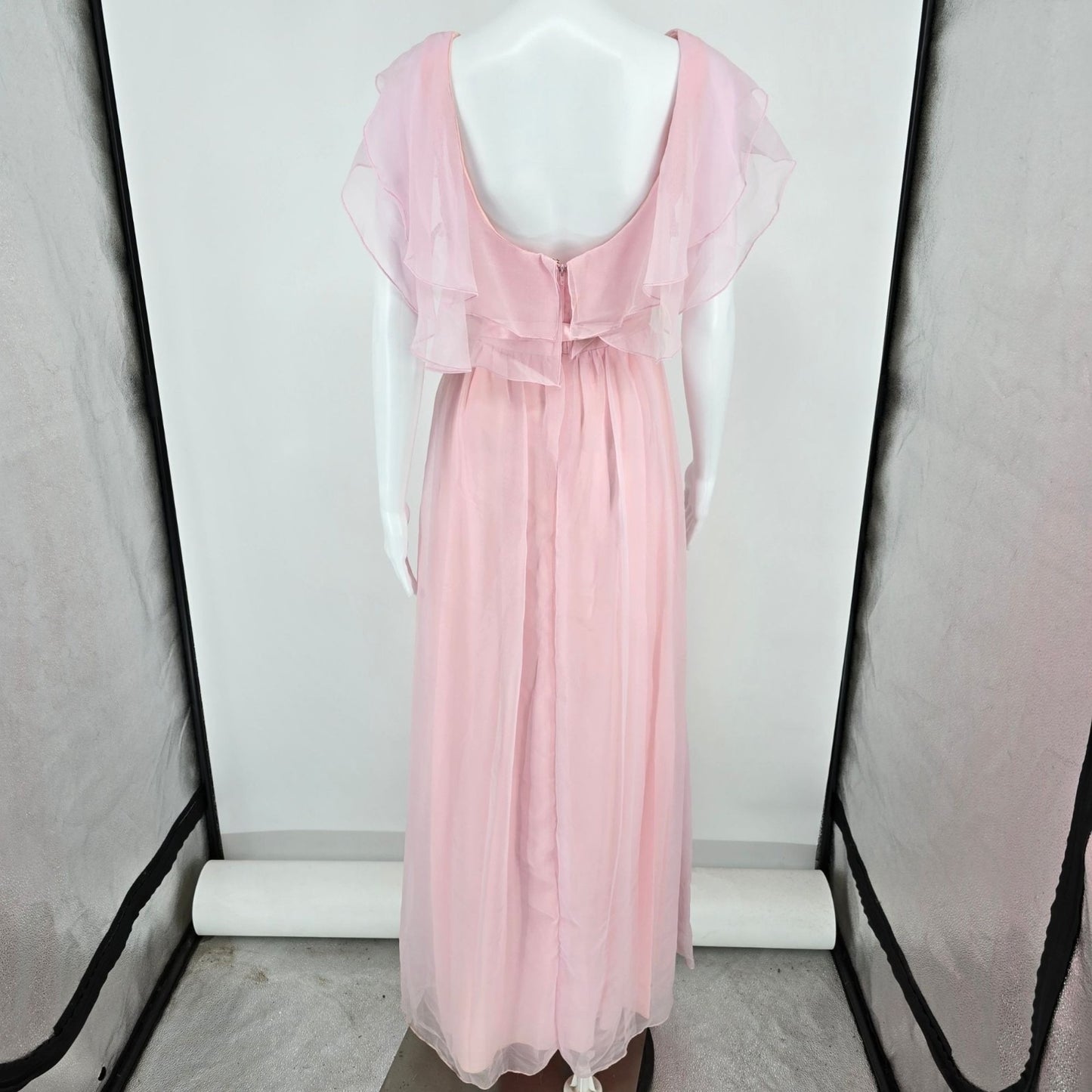 Vintage 1970s Light Pink Tiered Ruffle Bodice Empire Maxi Dress (Size 2/XS)