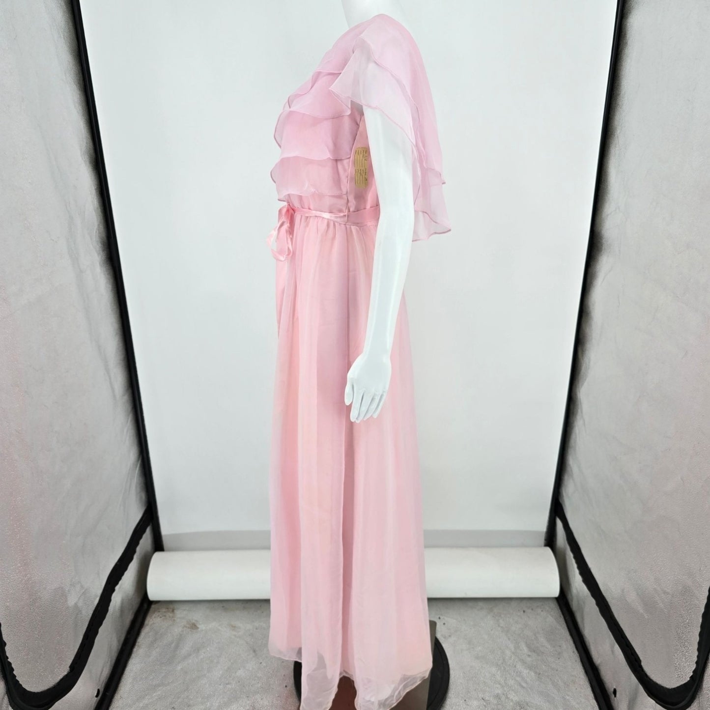 Vintage 1970s Light Pink Tiered Ruffle Bodice Empire Maxi Dress (Size 2/XS)
