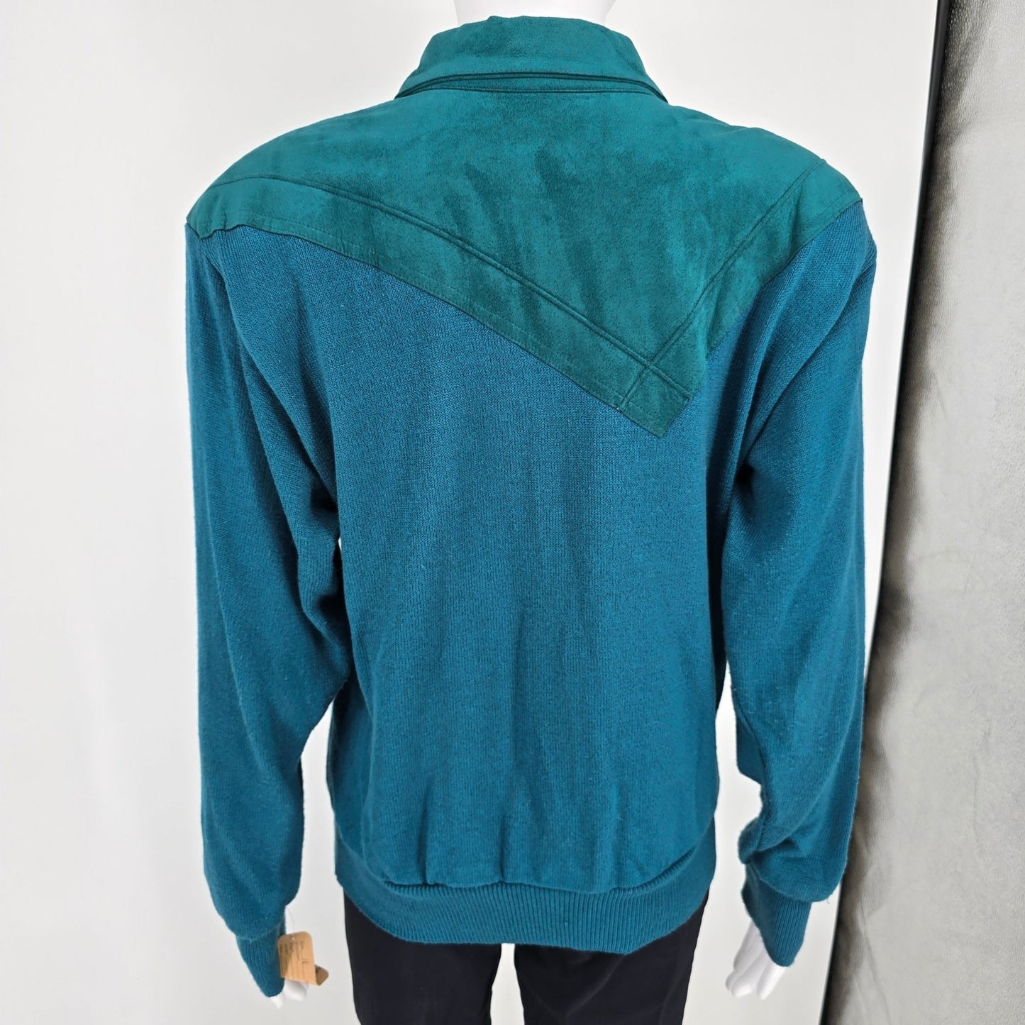 Vintage 1980s Lilli Ann Collections Teal Ultrasuede Mixed Media Pullover (10/M)