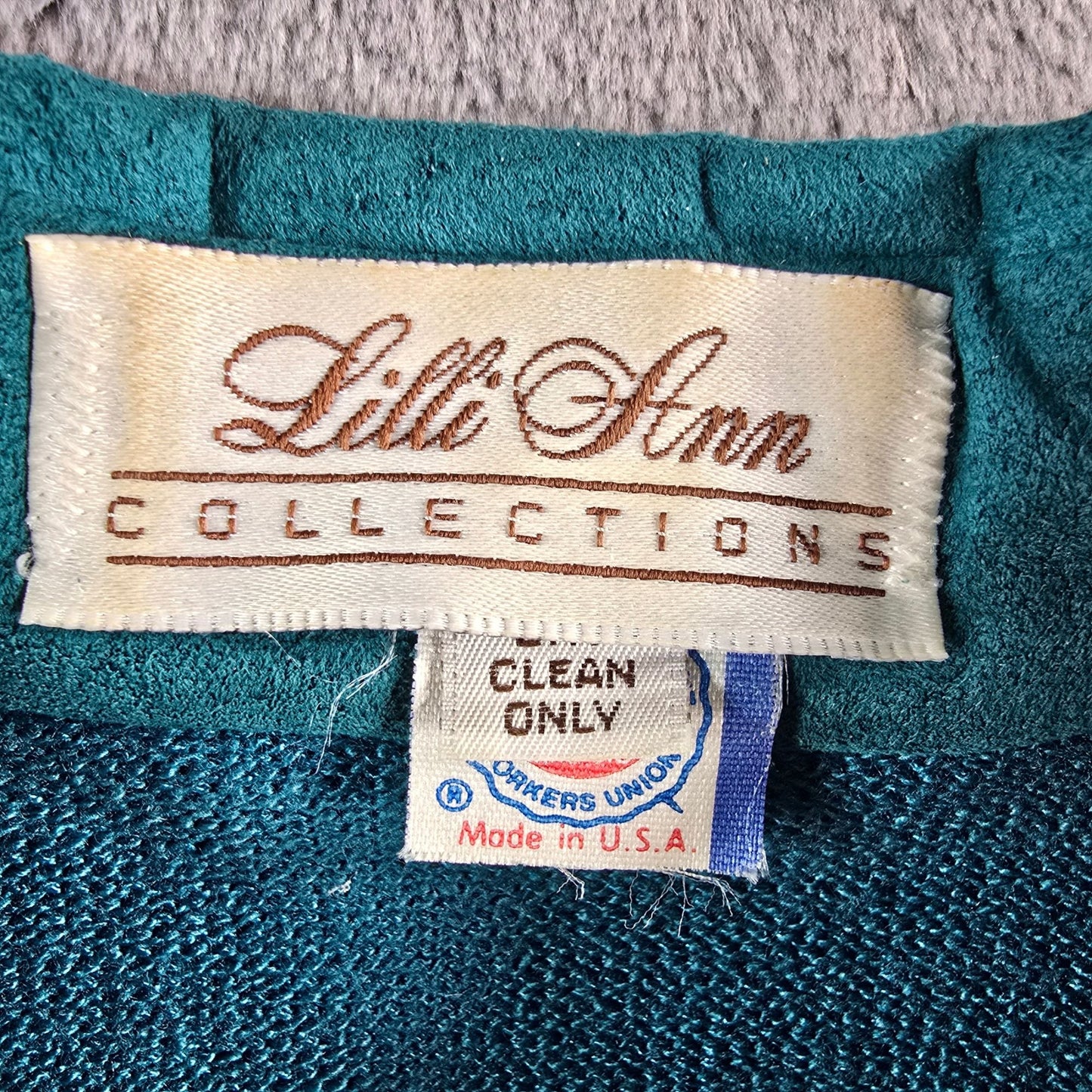 Vintage 1980s Lilli Ann Collections Teal Ultrasuede Mixed Media Pullover (10/M)
