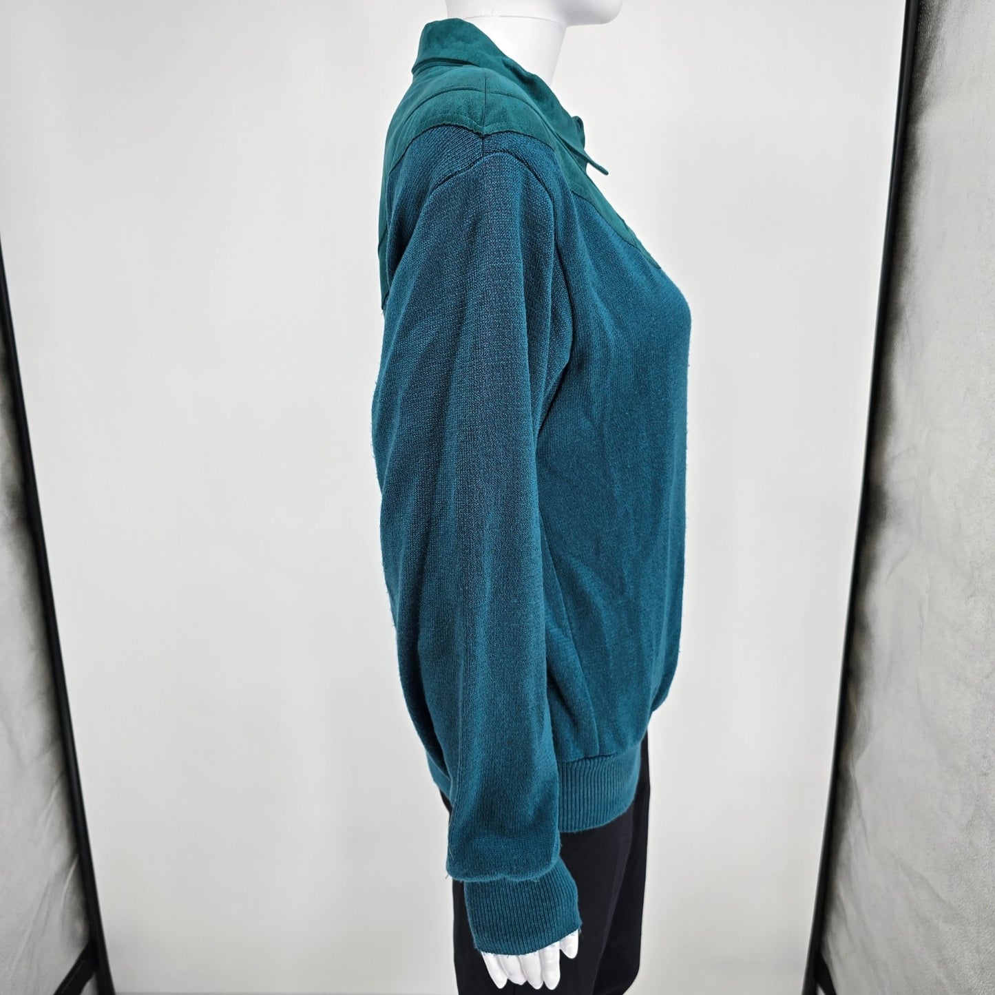 Vintage 1980s Lilli Ann Collections Teal Ultrasuede Mixed Media Pullover (10/M)