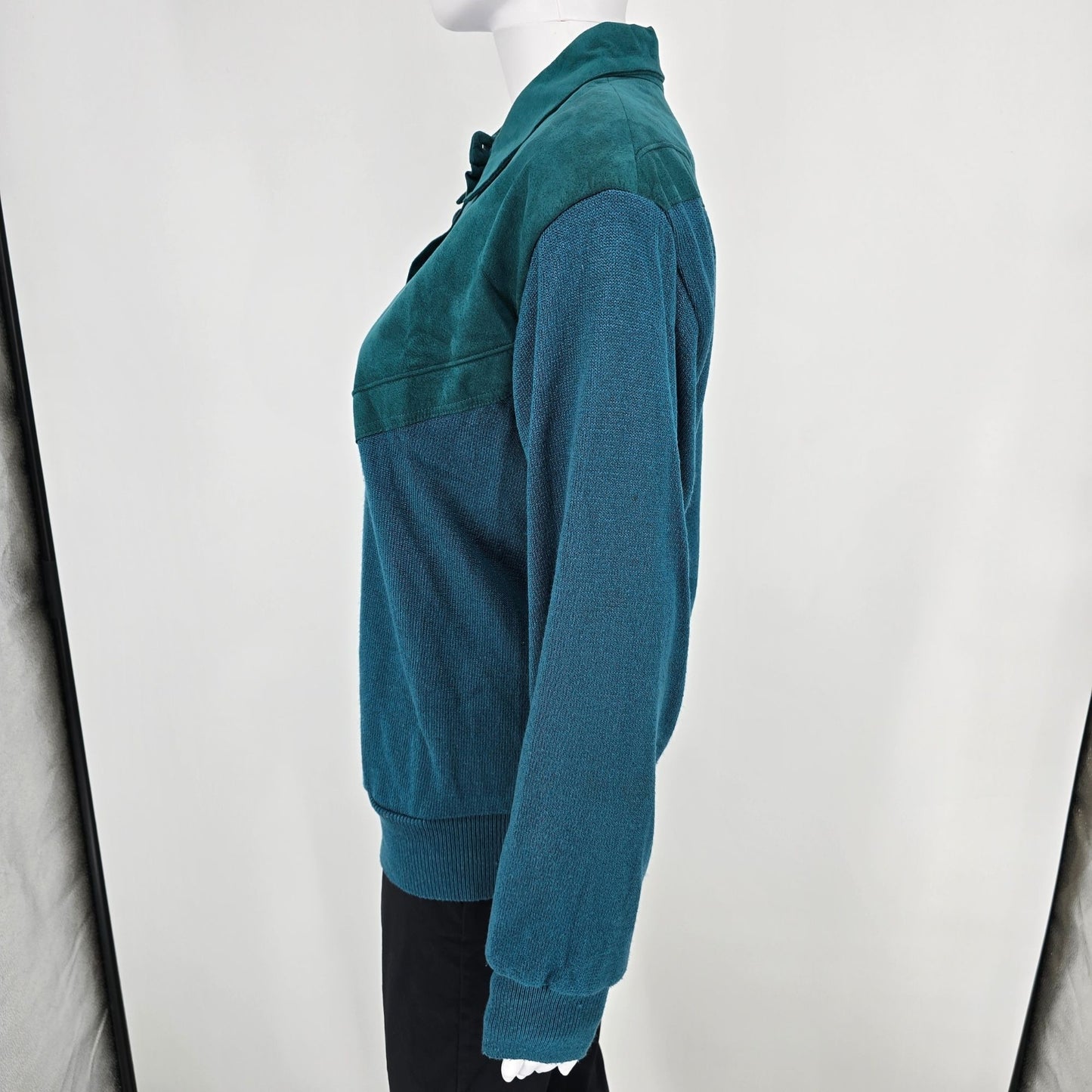Vintage 1980s Lilli Ann Collections Teal Ultrasuede Mixed Media Pullover (10/M)
