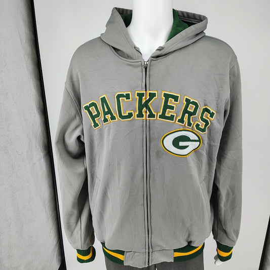 NFL Green Bay Packers Logo Fleece Lined Hooded Gray Jacket (Large) *FLAWS*