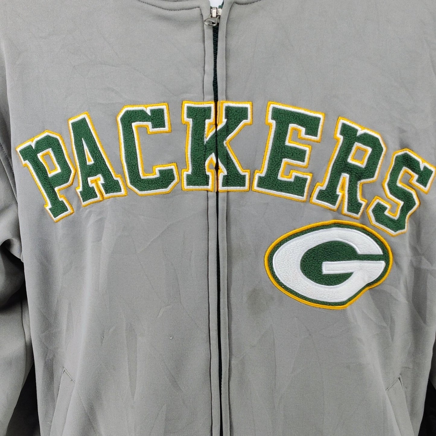 NFL Green Bay Packers Logo Fleece Lined Hooded Gray Jacket (Large) *FLAWS*