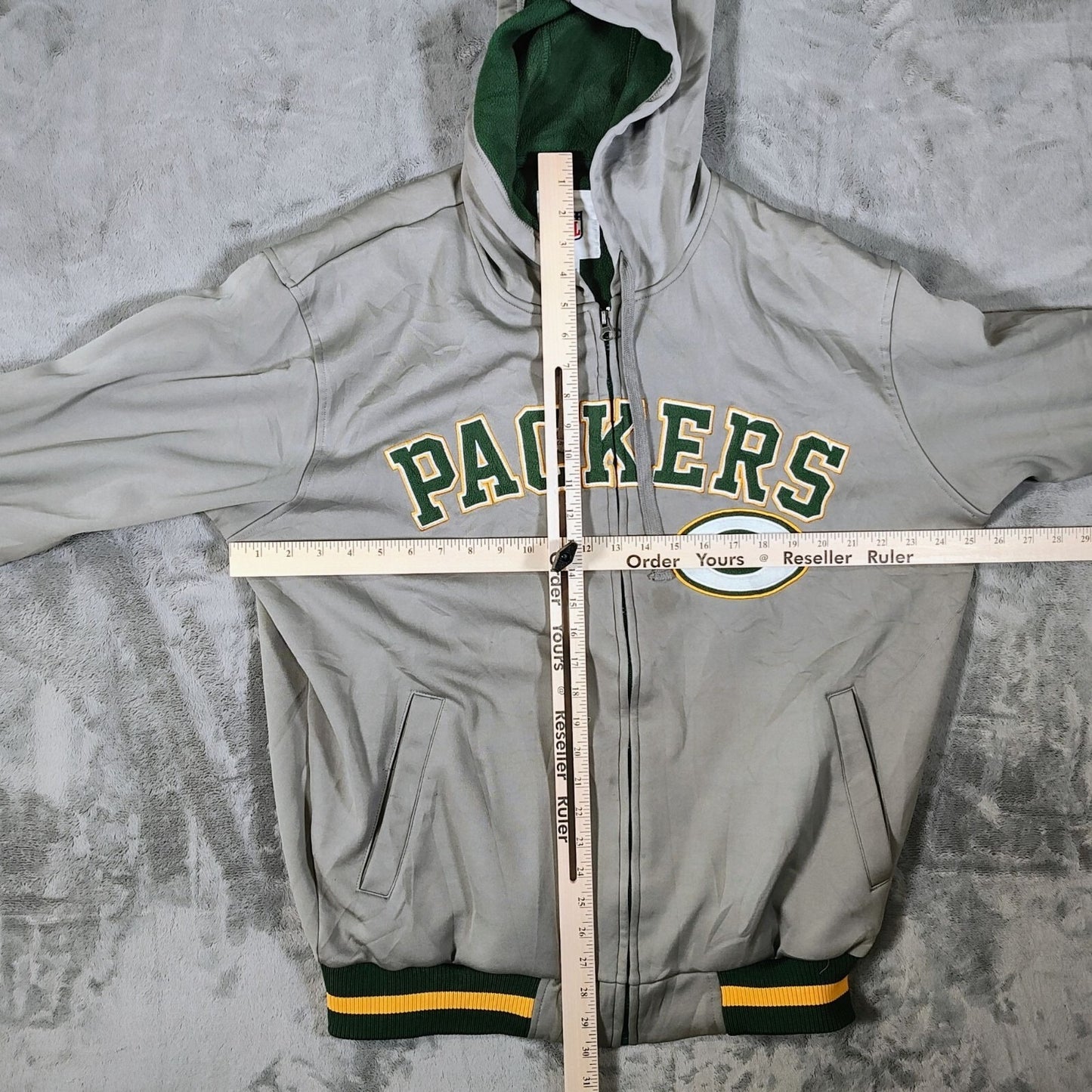 NFL Green Bay Packers Logo Fleece Lined Hooded Gray Jacket (Large) *FLAWS*