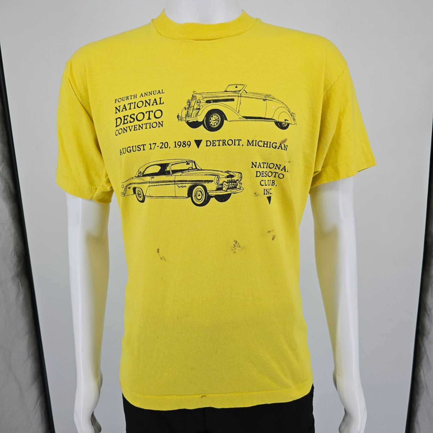 Vintage 1989 National DeSoto Convention T-Shirt XL Yellow Classic Cars Graphic Tee
