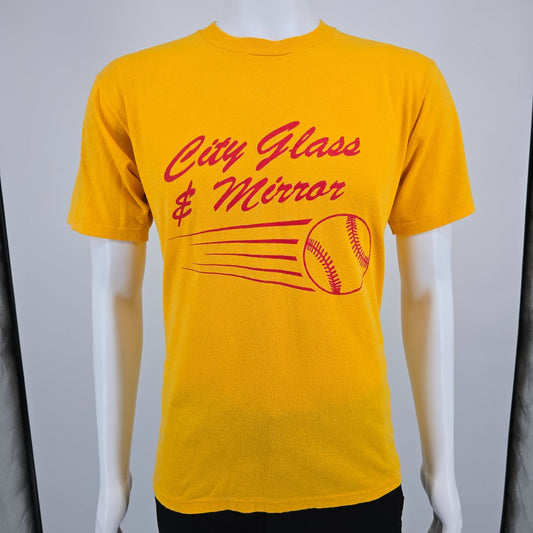 Vintage 1990s Jerzees City Glass & Mirror #2 Baseball/Softball T-Shirt (L)
