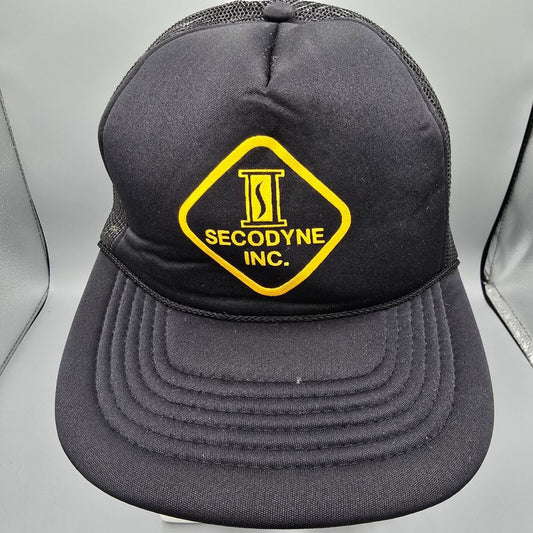 Vintage Secodyne Inc. Adjustable Snapback  Black & Yellow Mesh Trucker Cap