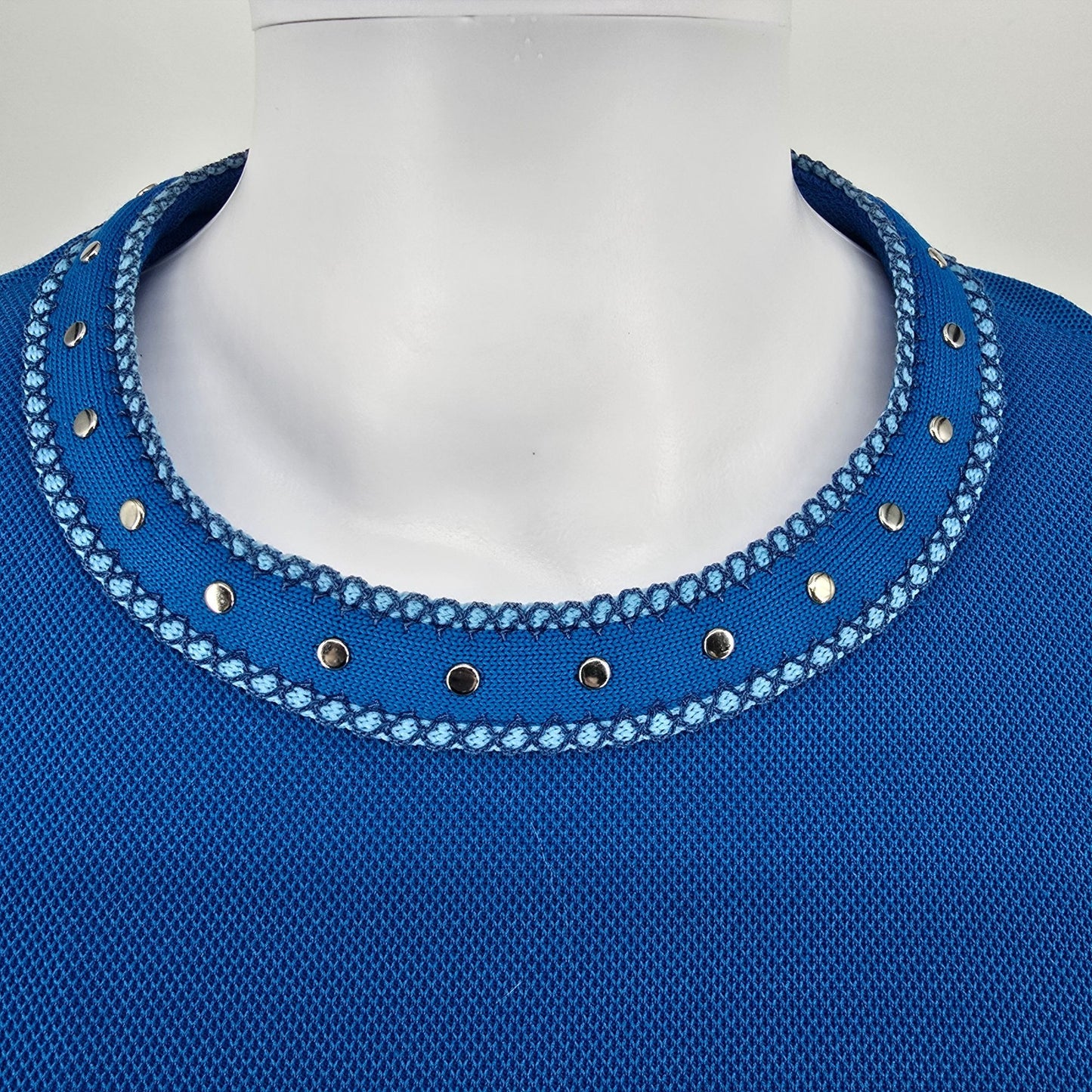 Vintage 1960s Amy Adams Knits Blue Contrast Collar A-Line Mod Dress (Size 8/M)