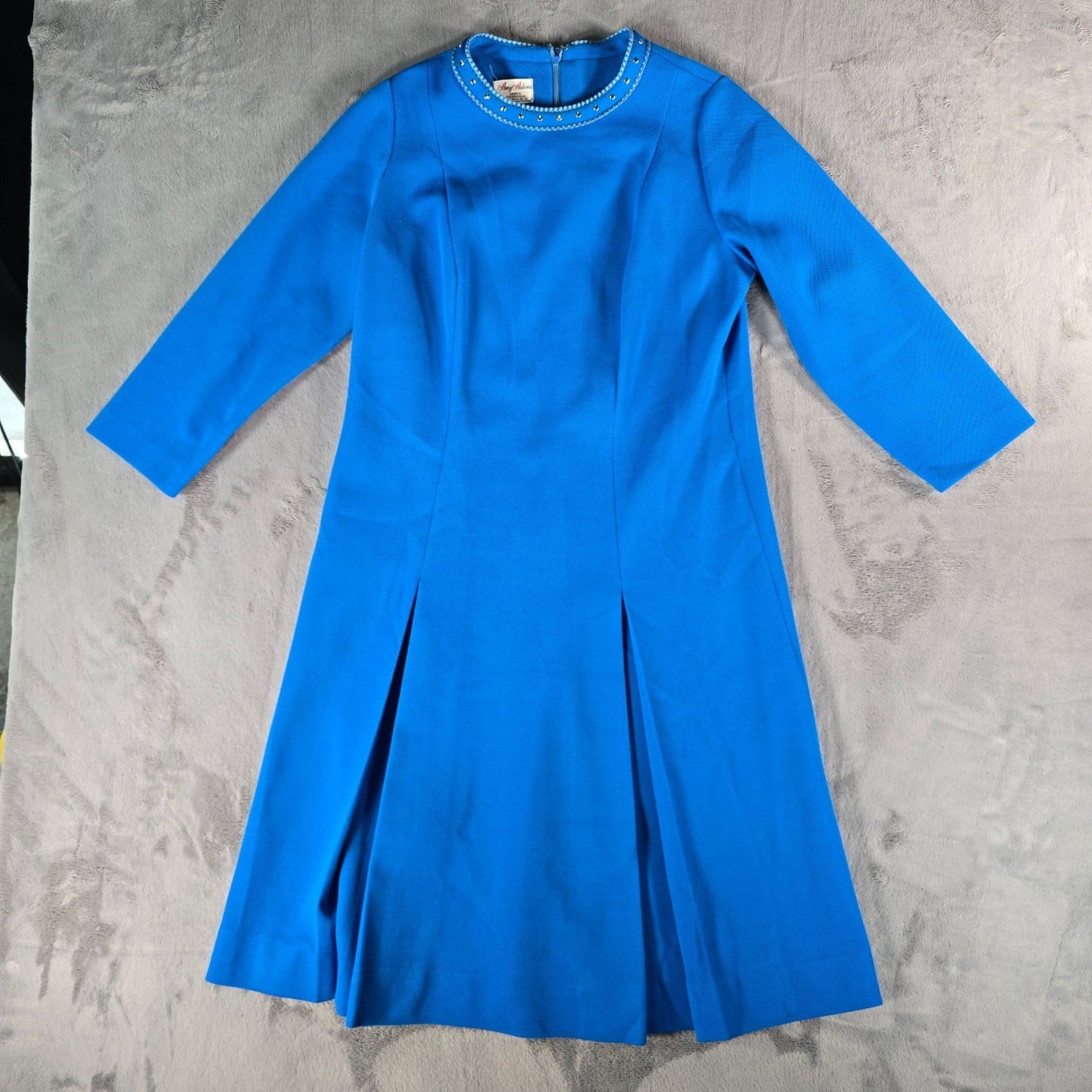 Vintage 1960s Amy Adams Knits Blue Contrast Collar A-Line Mod Dress (Size 8/M)