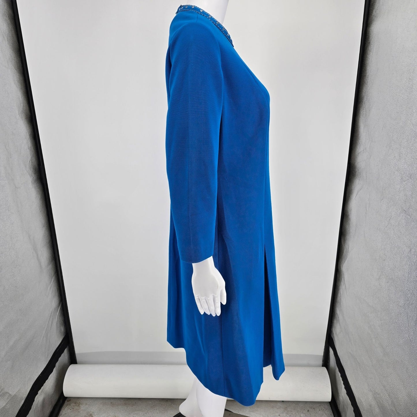 Vintage 1960s Amy Adams Knits Blue Contrast Collar A-Line Mod Dress (Size 8/M)