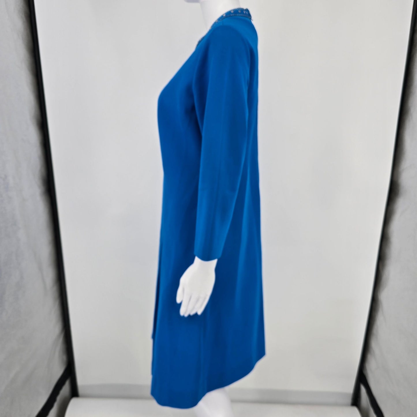 Vintage 1960s Amy Adams Knits Blue Contrast Collar A-Line Mod Dress (Size 8/M)