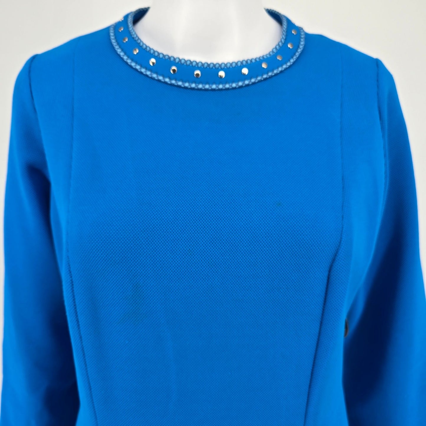 Vintage 1960s Amy Adams Knits Blue Contrast Collar A-Line Mod Dress (Size 8/M)