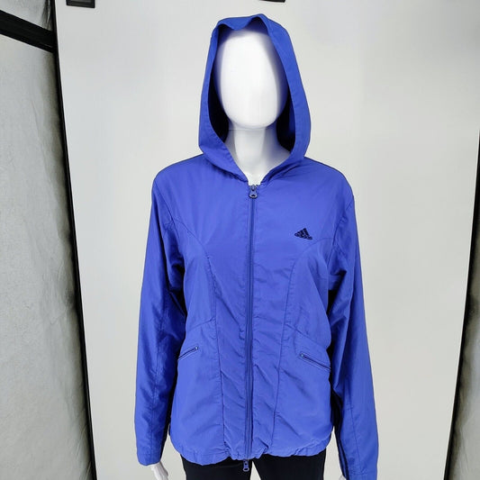 Vintage Adidas Y2K 2003 Womens Blue Hooded Windbreaker Jacket Fair Condition (L)