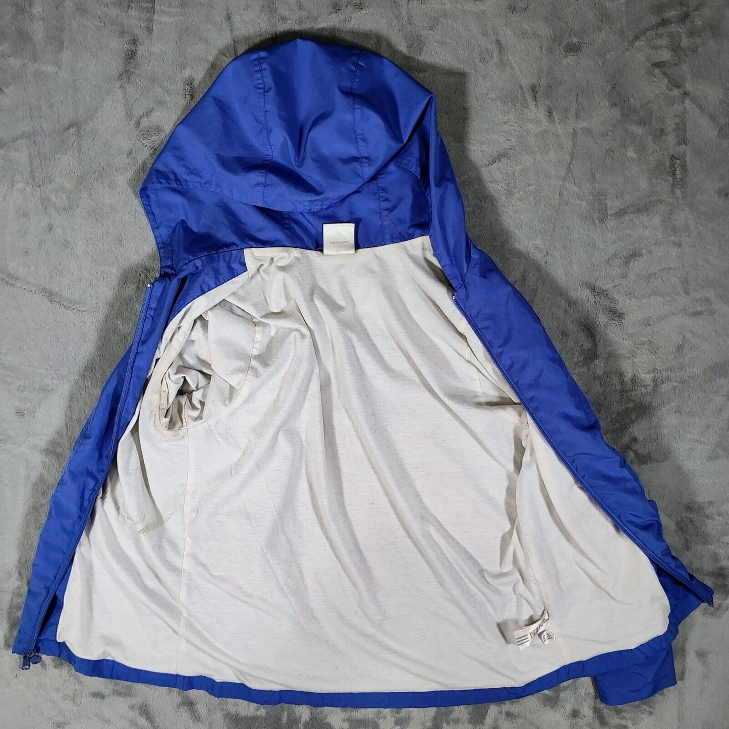 Vintage Adidas Y2K 2003 Womens Blue Hooded Windbreaker Jacket Fair Condition (L)