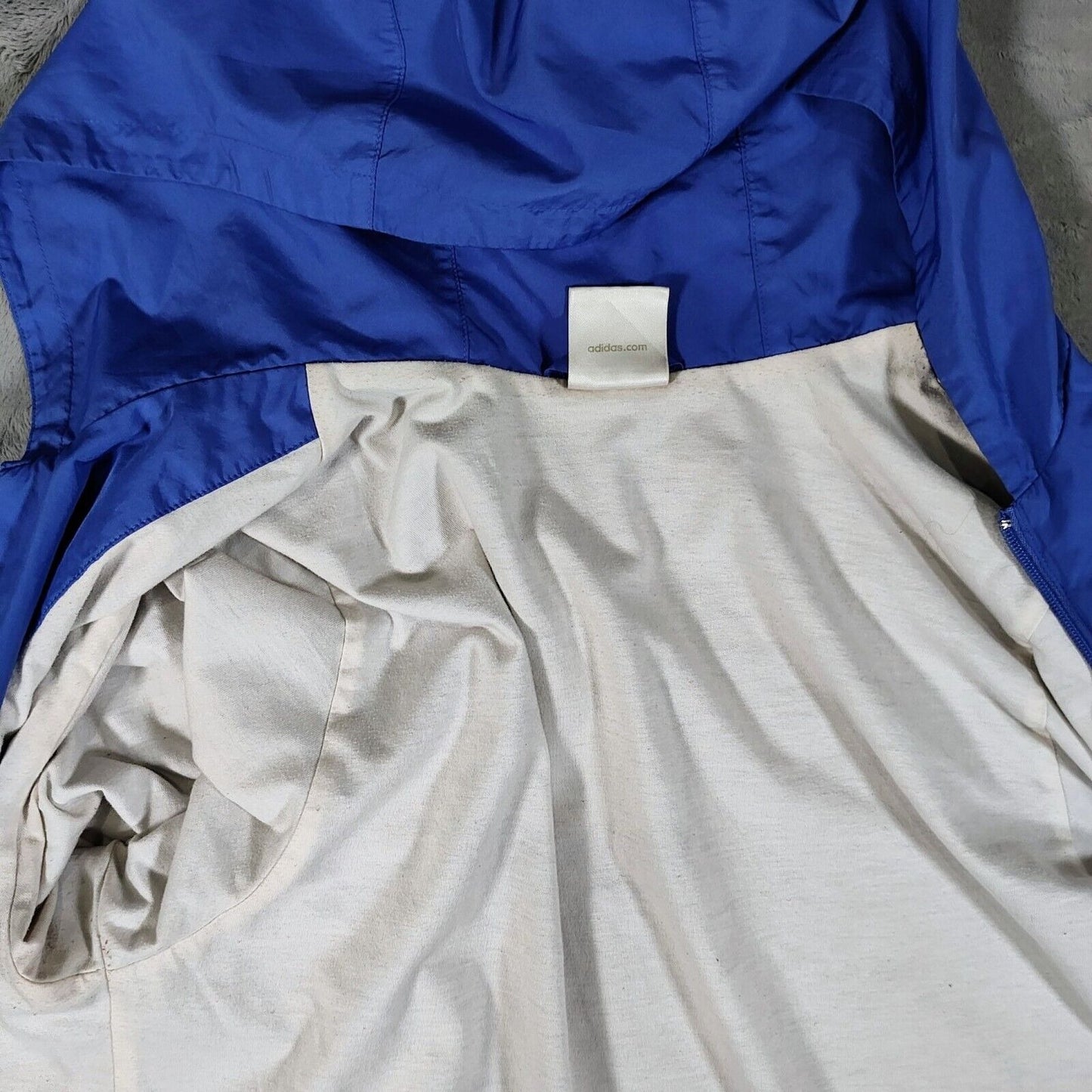 Vintage Adidas Y2K 2003 Womens Blue Hooded Windbreaker Jacket Fair Condition (L)