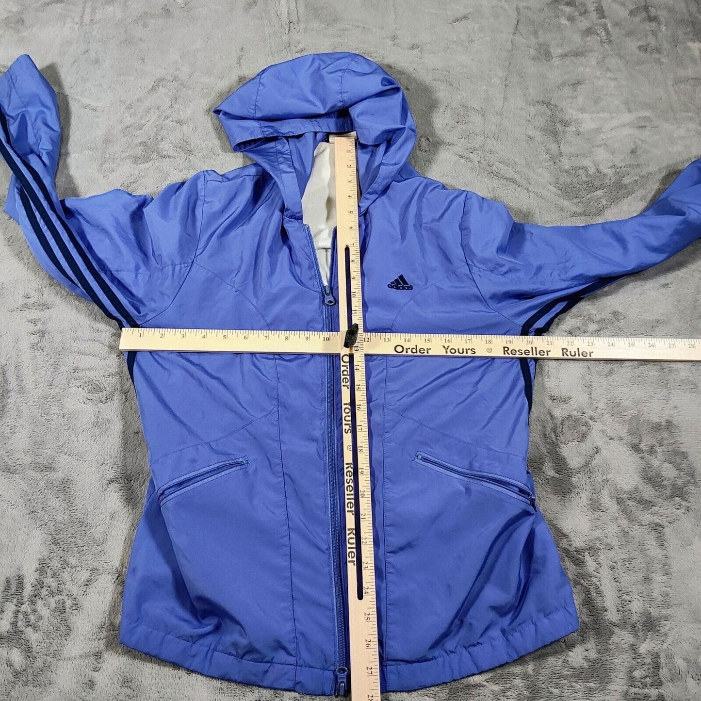Vintage Adidas Y2K 2003 Womens Blue Hooded Windbreaker Jacket Fair Condition (L)