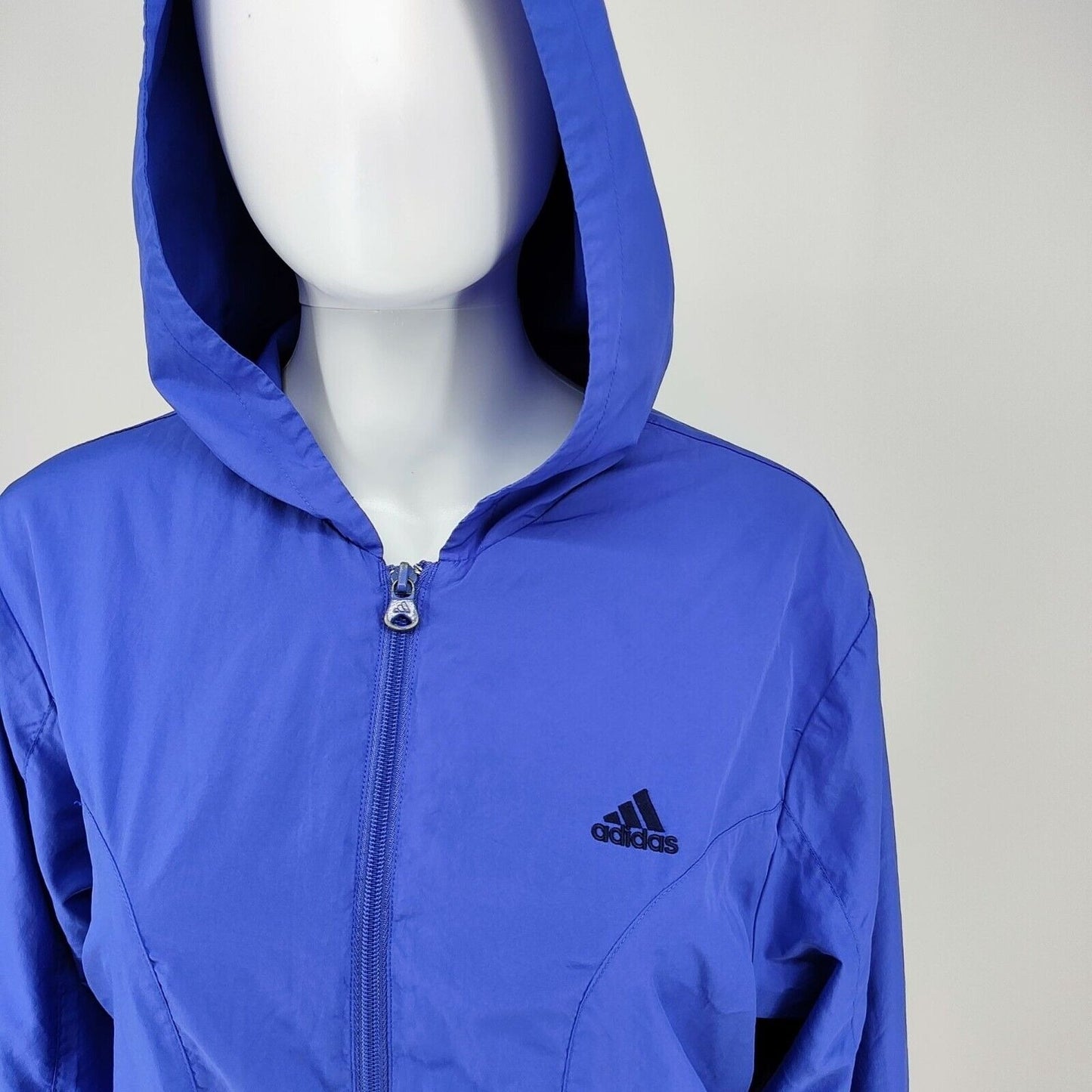 Vintage Adidas Y2K 2003 Womens Blue Hooded Windbreaker Jacket Fair Condition (L)
