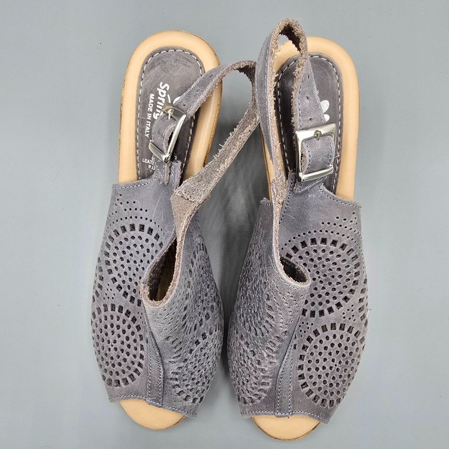 Spring Step Made in Italy Gray Leather Liberty Dress Sandals EU37 (US 6.5)