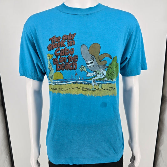 Vintage 1980s San Lucas "The Only Shark in Cabo is On the Beach" Soft T-Shirt -L
