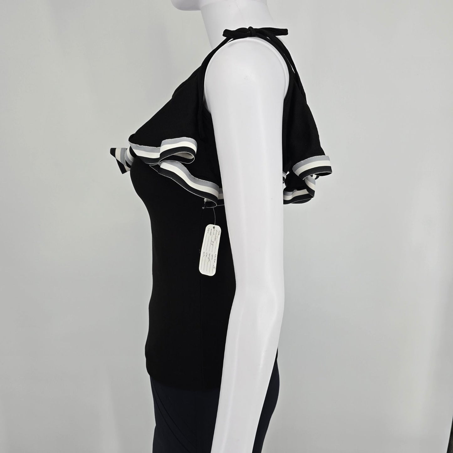 Vintage 1970s Women's Black Stretch Knit Ruffle Flounce Disco Party Top (S)