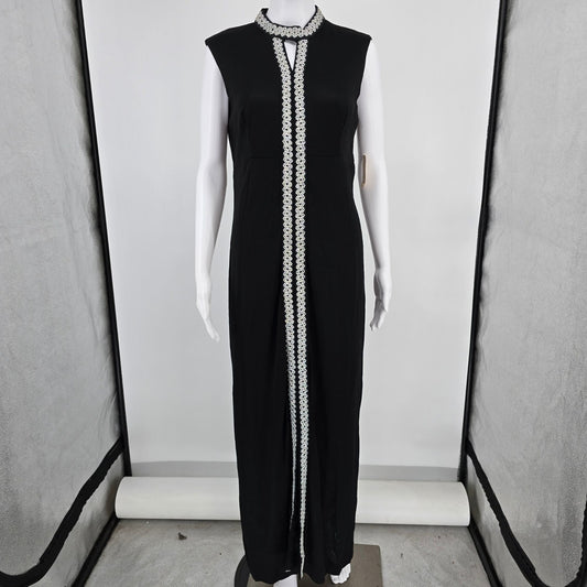 Vintage Early 1970s Black Keyhole Neck Sleeveless Column Maxi Dress (Size 4/S)