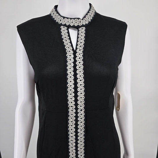 Vintage Early 1970s Black Keyhole Neck Sleeveless Column Maxi Dress (Size 4/S)