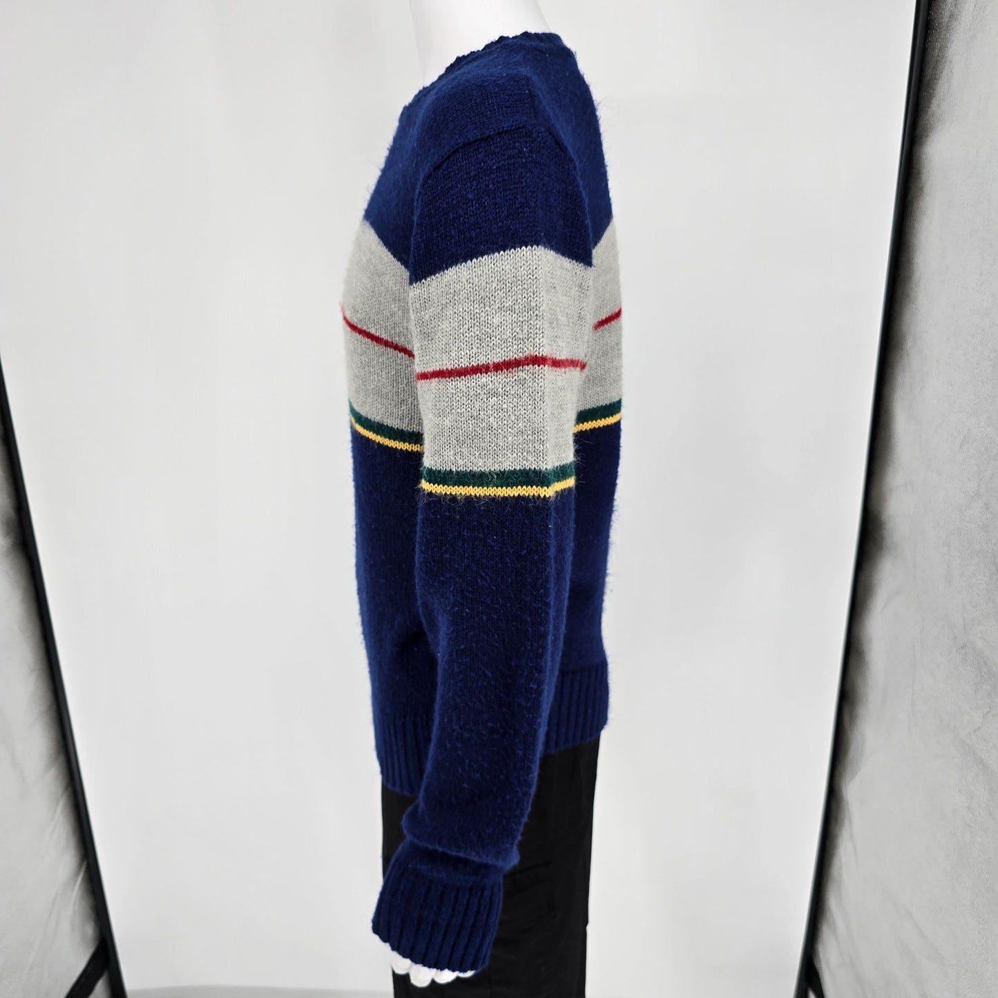 Vintage 1980s SIM Sportswear Blue & Gray Striped Acrylic/Nylon Sweater (L/XL)