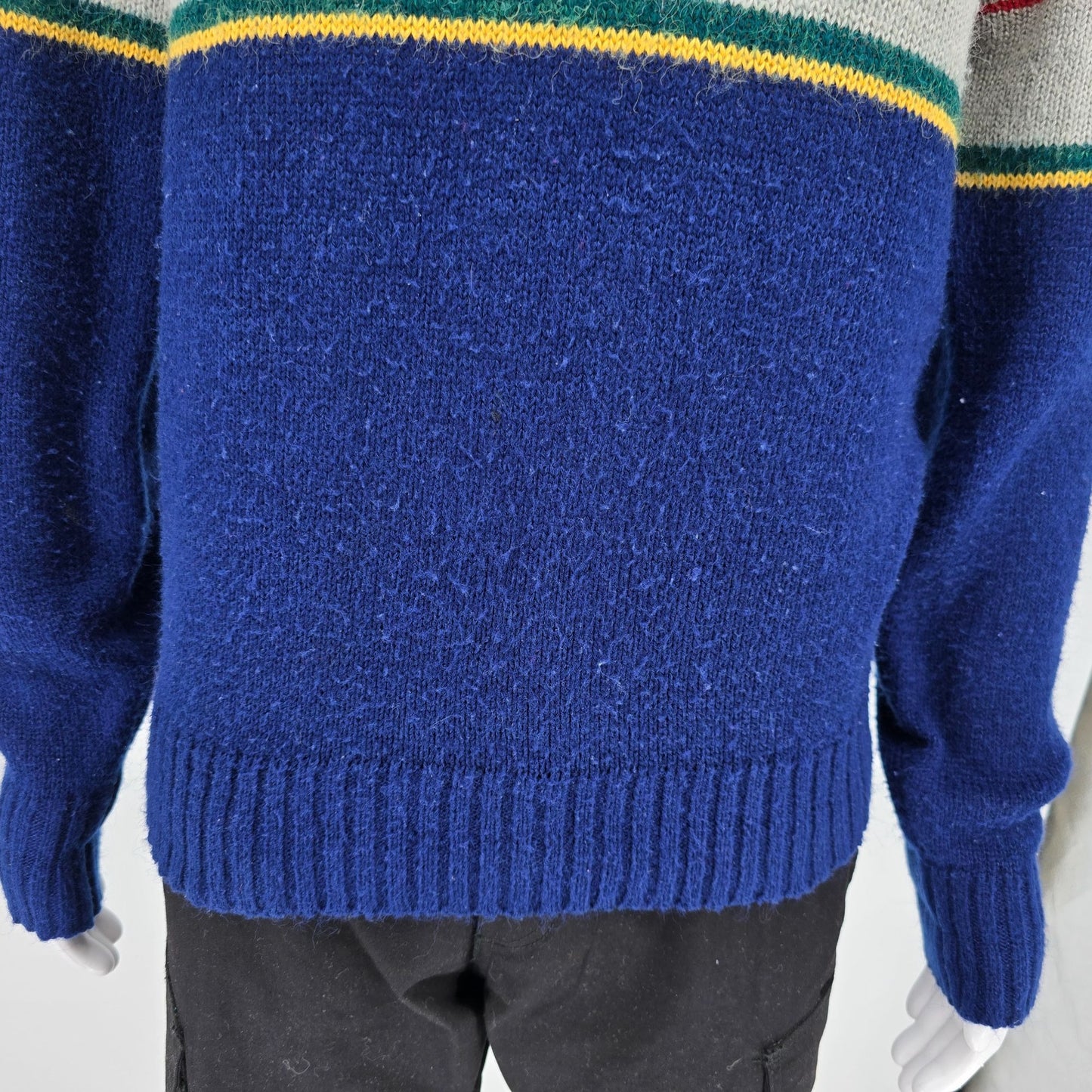 Vintage 1980s SIM Sportswear Blue & Gray Striped Acrylic/Nylon Sweater (L/XL)