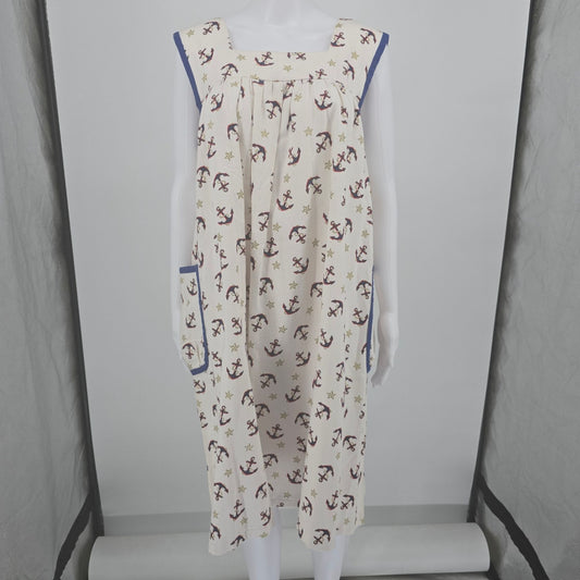 Vintage 1970s Handmade Anchor Print Sleeveless Pinafore Dress (Size 16/XL)