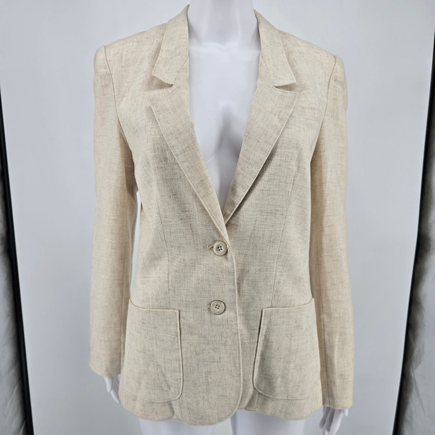 Vintage 1990s Harrington Square Flax-Blend Two Button Blazer Jacket (6 Tall)