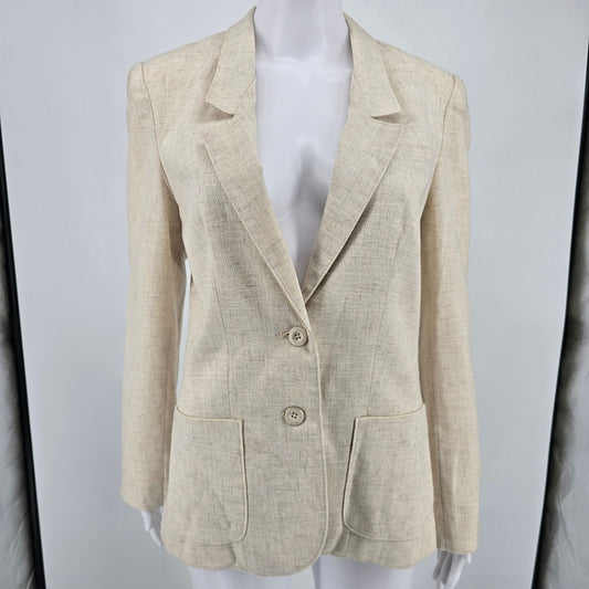 Vintage 1990s Harrington Square Flax-Blend Two Button Blazer Jacket (6 Tall)