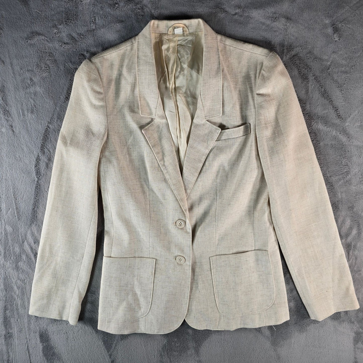 Vintage 1990s Harrington Square Flax-Blend Two Button Blazer Jacket (6 Tall)