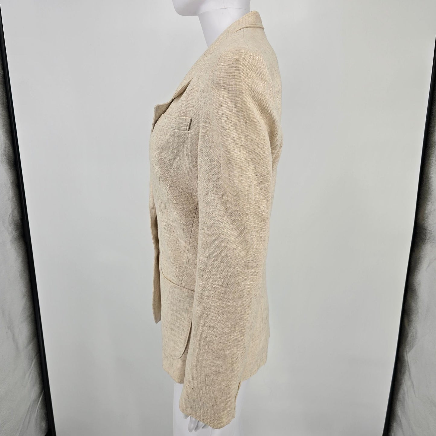 Vintage 1990s Harrington Square Flax-Blend Two Button Blazer Jacket (6 Tall)