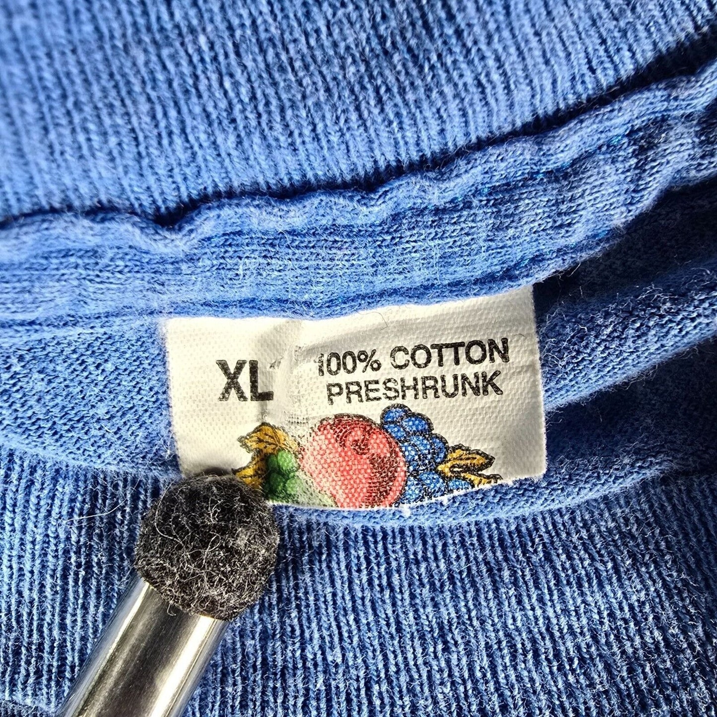 Vintage 1980s Fruit of the Loom Blank Blue Single Stitch Pocket Tee T-Shirt (L)