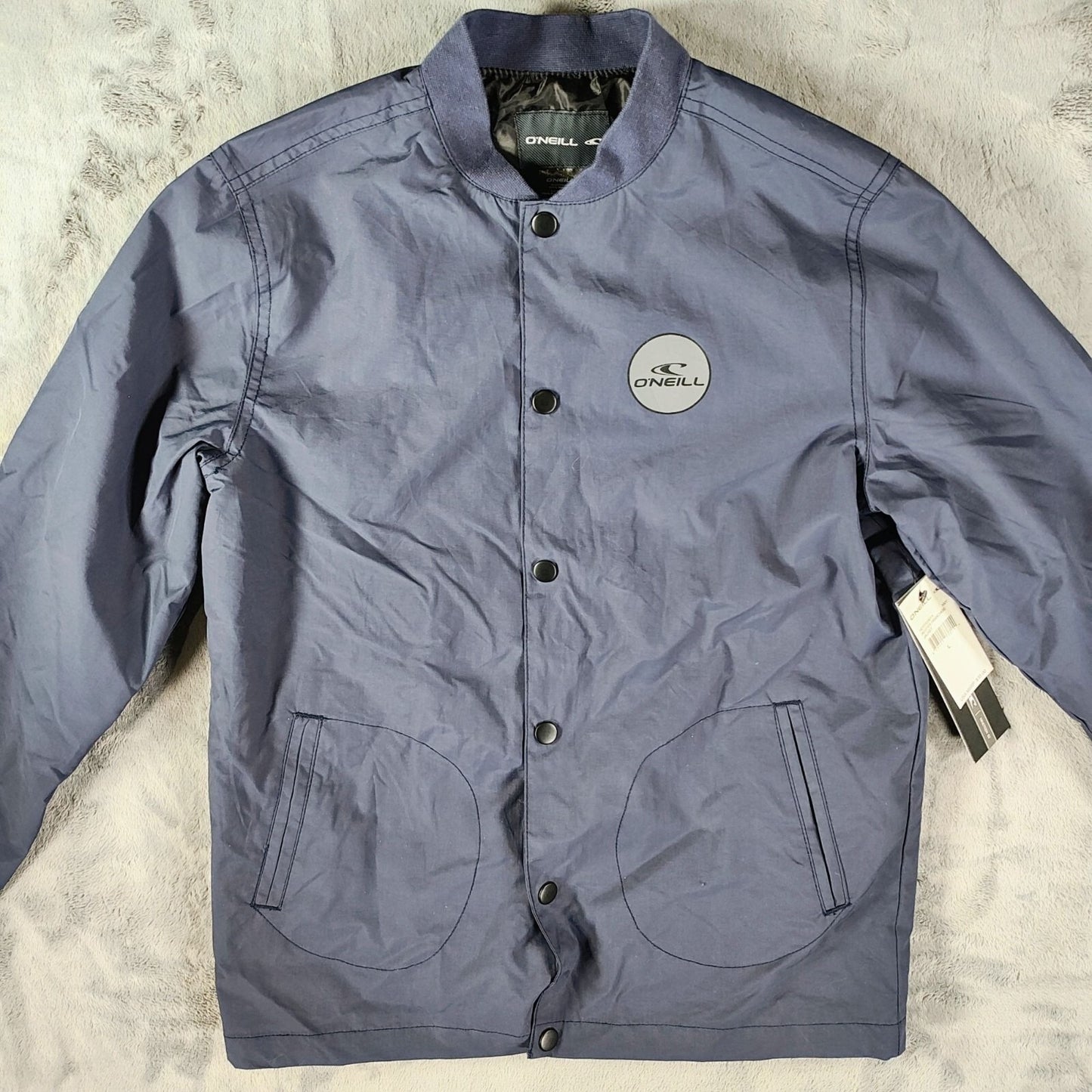 NWT O'Neill Boy's Navy Blue Roster Franchise Nylon Snap Front Jacket (Large)