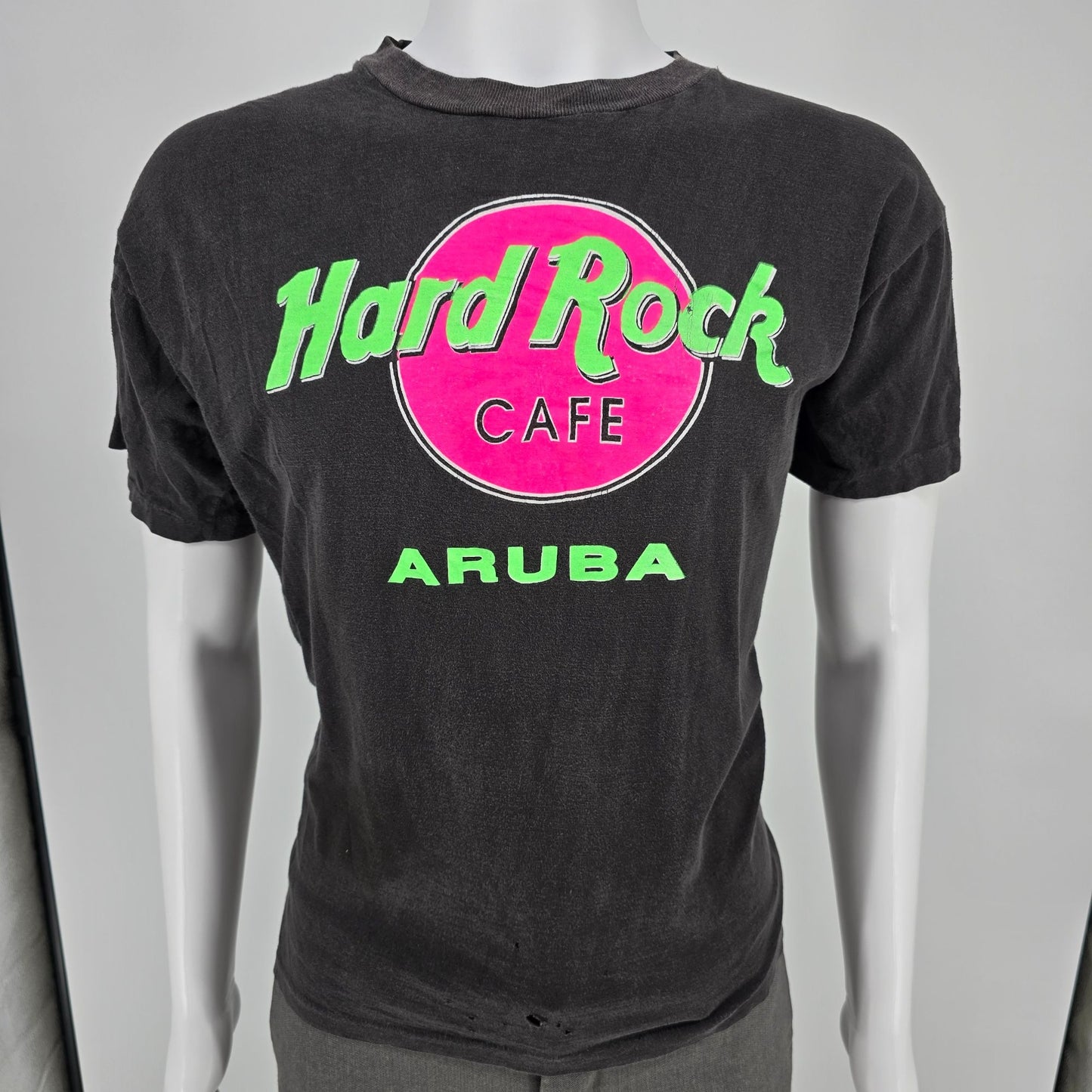 Distressed Vintage 1990s Neon Hard Rock Cafe Aruba Single Stitch T-Shirt (L)
