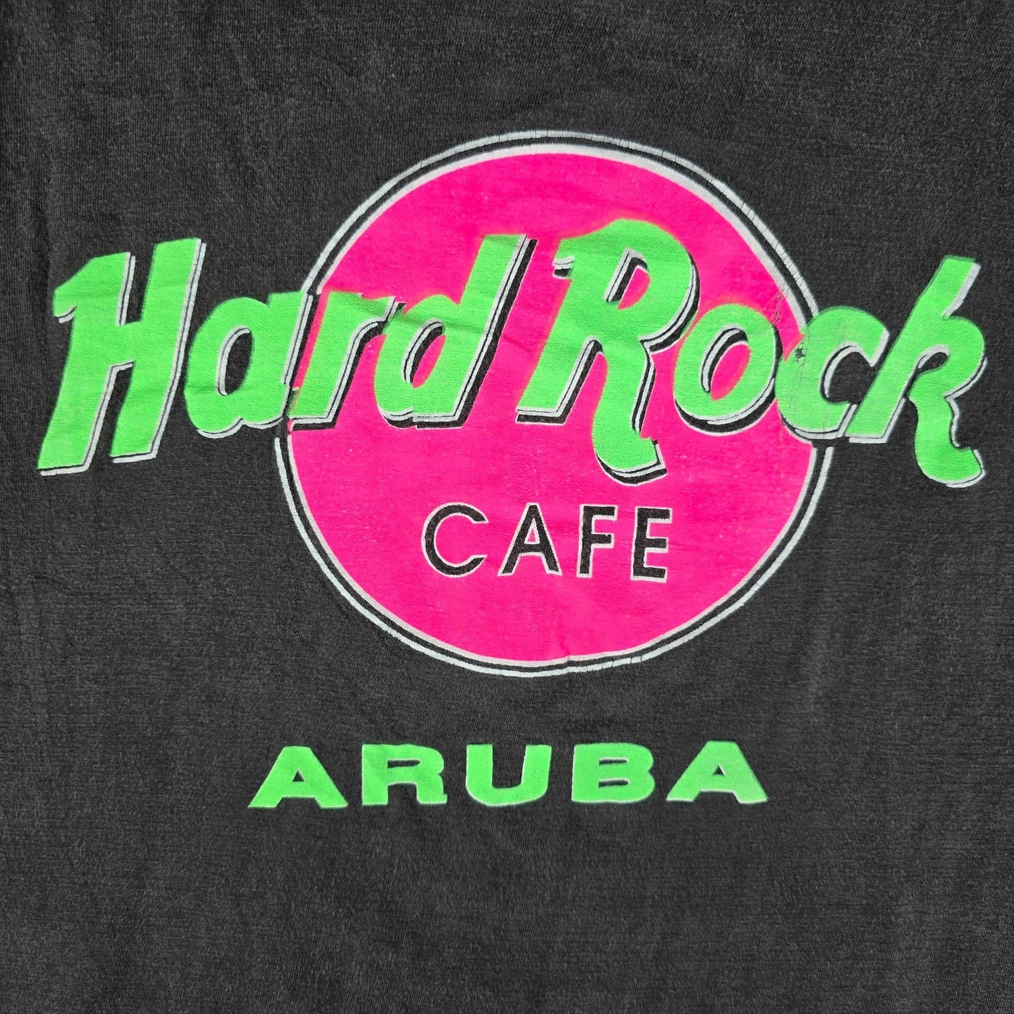 Distressed Vintage 1990s Neon Hard Rock Cafe Aruba Single Stitch T-Shirt (L)