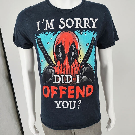Marvel Deadpool "I'm Sorry Did I Offend You?" Black  Graphic T-Shirt (M) *Flaw*