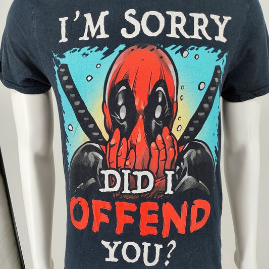 Marvel Deadpool "I'm Sorry Did I Offend You?" Black  Graphic T-Shirt (M) *Flaw*